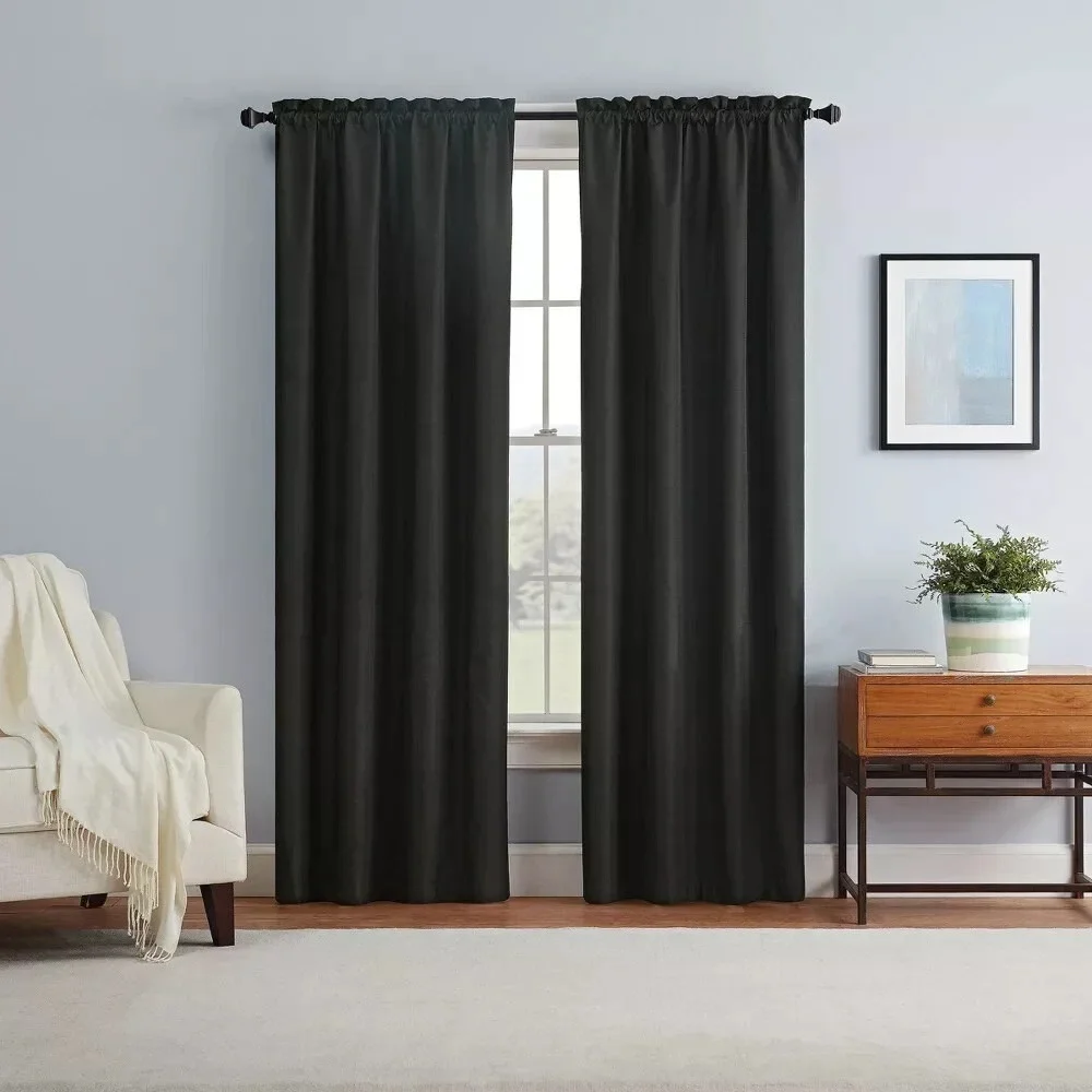 2 pc Blackout Braxton Thermaback Window Curtain Panel - Eclipse - Black‎